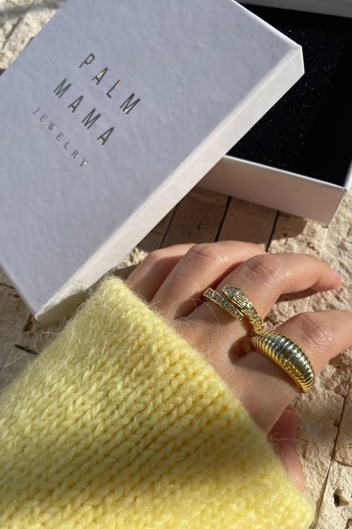 Palm Mama Jewelry Kadın Gold Zirkon Taşlı Ayarlanabilir Çelik Yüzük