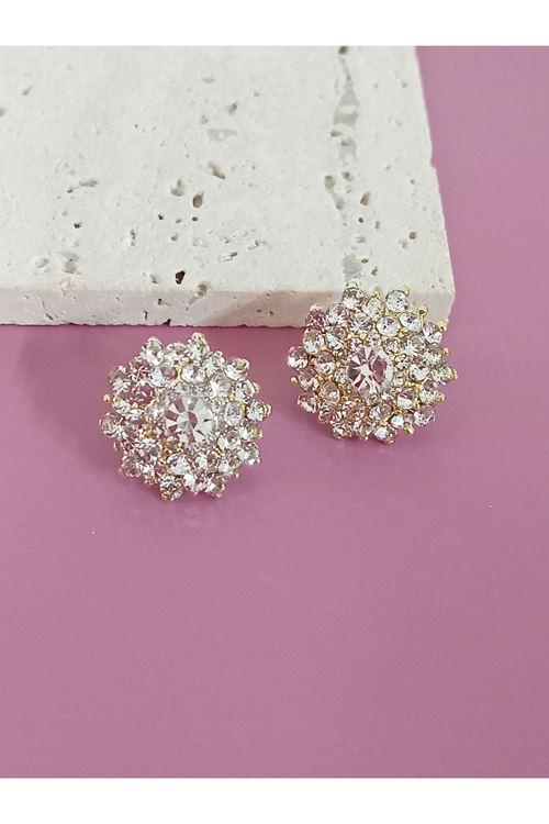 Gold Kristal Taşlı Şık Abiye Küpe