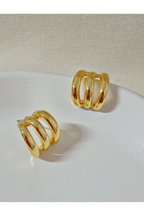 Gold Üçlü Görünümlü Halka Hafif Kadın Küpe