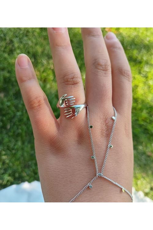 Gümüş Sarılan El Ayarlanabilir Yüzük