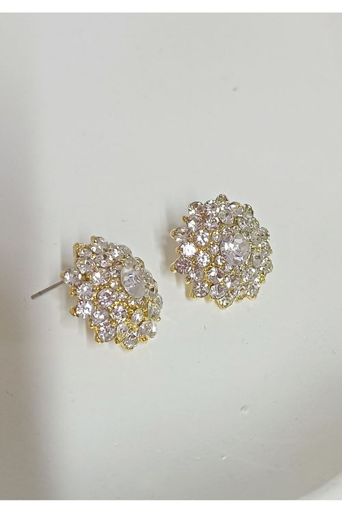 Gold Kristal Taşlı Şık Abiye Küpe