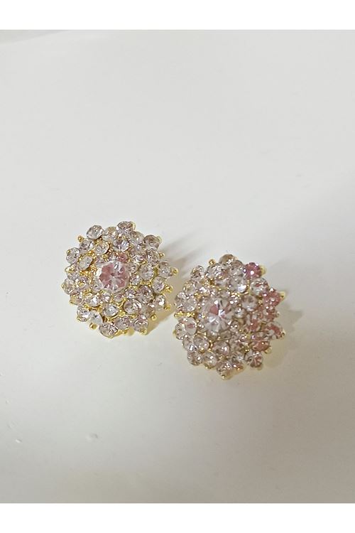 Gold Kristal Taşlı Şık Abiye Küpe
