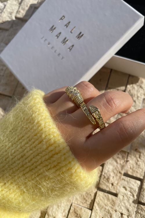 Palm Mama Jewelry Kadın Gold Zirkon Taşlı Ayarlanabilir Çelik Yüzük
