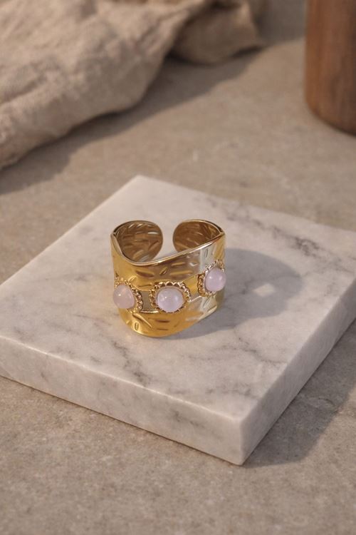 Çelik Gold Pembe Doğal Taş Yüzük, Ayarlanabilir