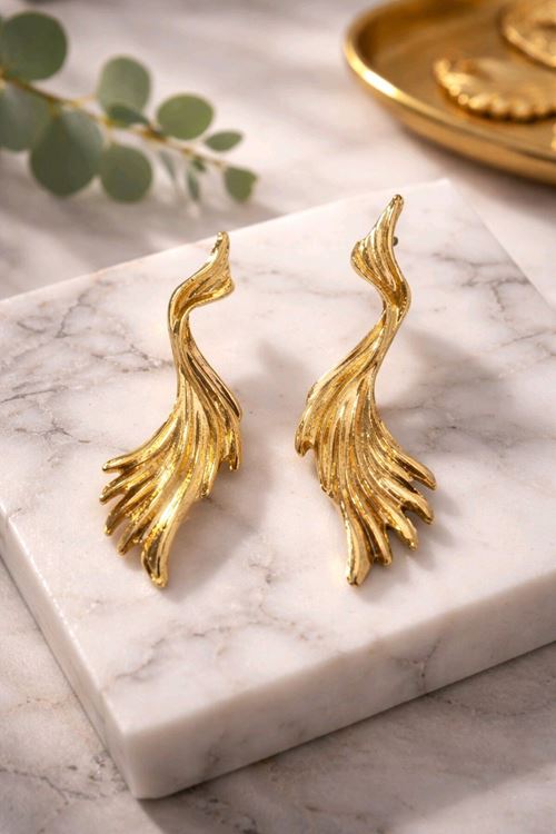 Gold Uzun Tasarım Küpe