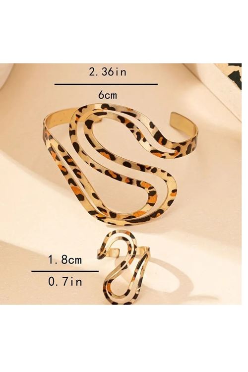 Leopar 2 Parça Vintage Bilezik Yüzük Seti