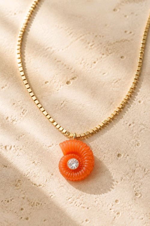 Gold Dorika Turuncu Deniz Kabuğu Kolye, 40+6cm