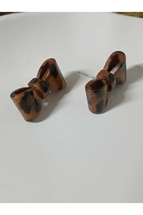Leopar Tasarım Kurdele Fiyonk Kadın Küpe