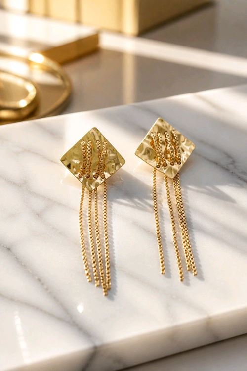 Çelik Gold Zincirli Kadın Küpe
