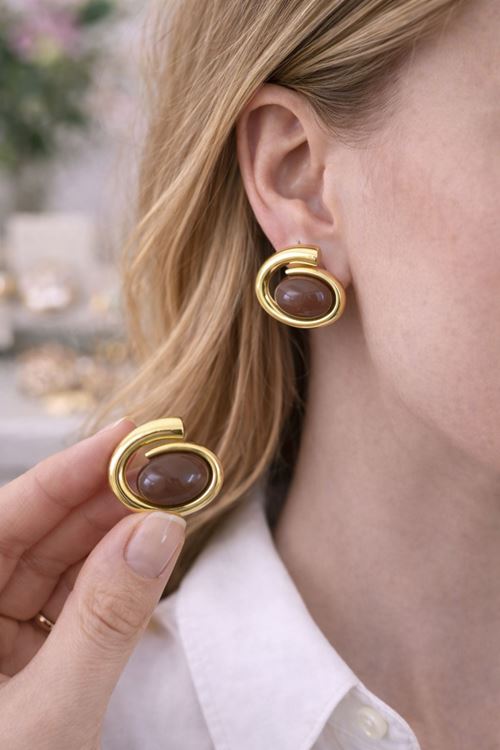 Gold Kahverengi Spiral Küpe, Hafif