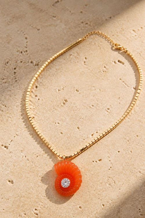 Gold Dorika Turuncu Deniz Kabuğu Kolye, 40+6cm