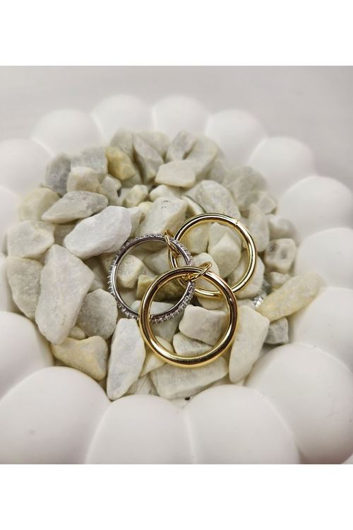 Çelik 3 Lü Halka Elegance Gold Taşlı Zincir Yüzük, Tek Ebat