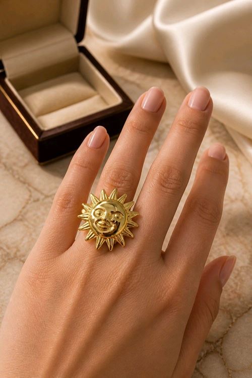 Gold Güneş Ve Ay Model Ayarlanabilir Yüzük