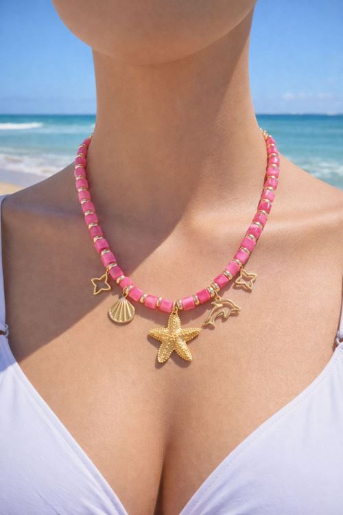 Pembe Deniz Yıldızı Charmlı Kolye