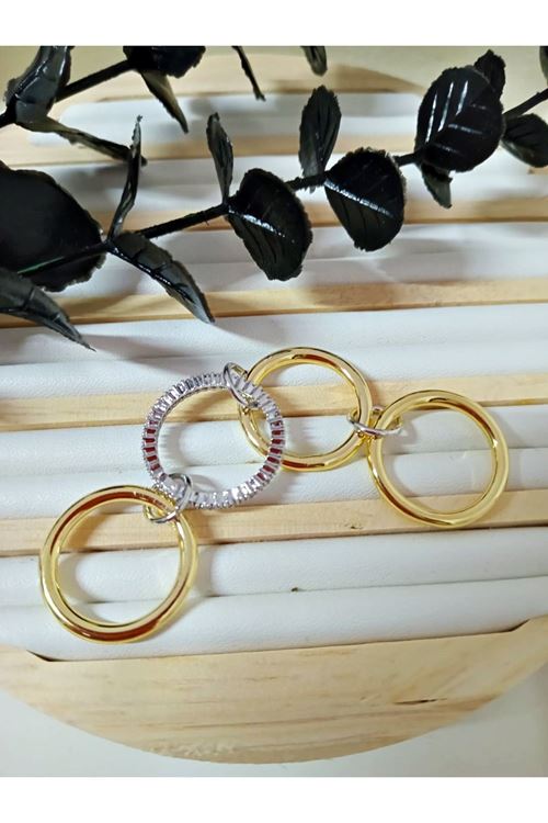 Çelik 4 Lü Halka Elegance Gold Taşlı Zincir Yüzük, Tek Ebat