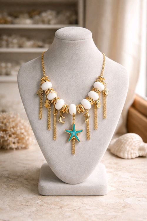 Marka Model, Beyaz Boncuklu Elegant Kolye