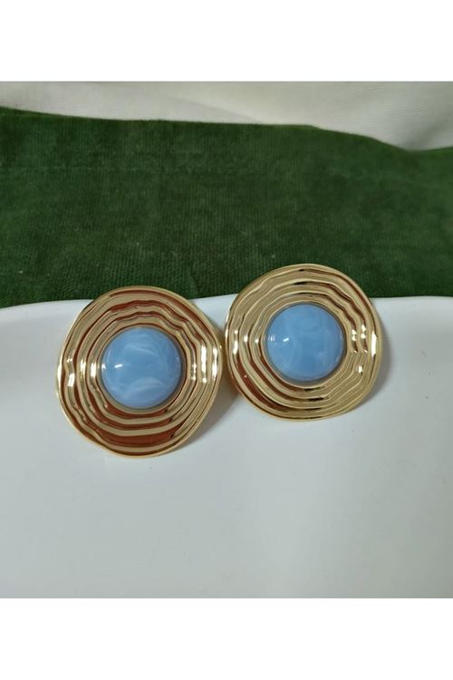 Gold Mavi Detaylı Hafif Şık Kadın Küpe