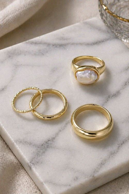 Gold İncili 4 lü Yüzük Seti
