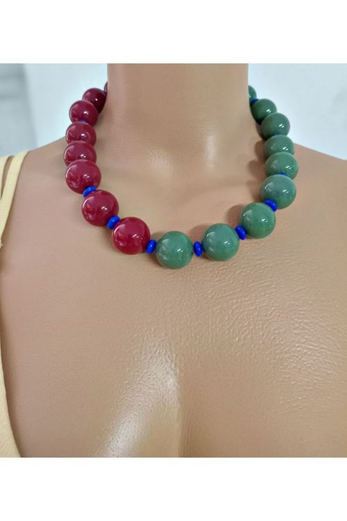 Bordo Yeşil Boncuklu Kolye