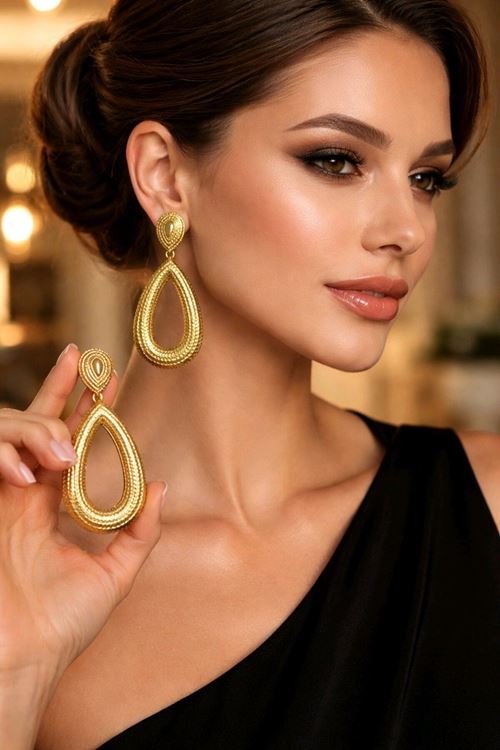 Gold Büyük Sallantılı Uzun Küpe, Çok Hafif