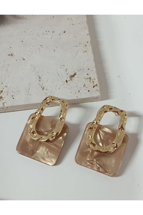 Kahverengi Gold Hafif Şık Kadın Küpe