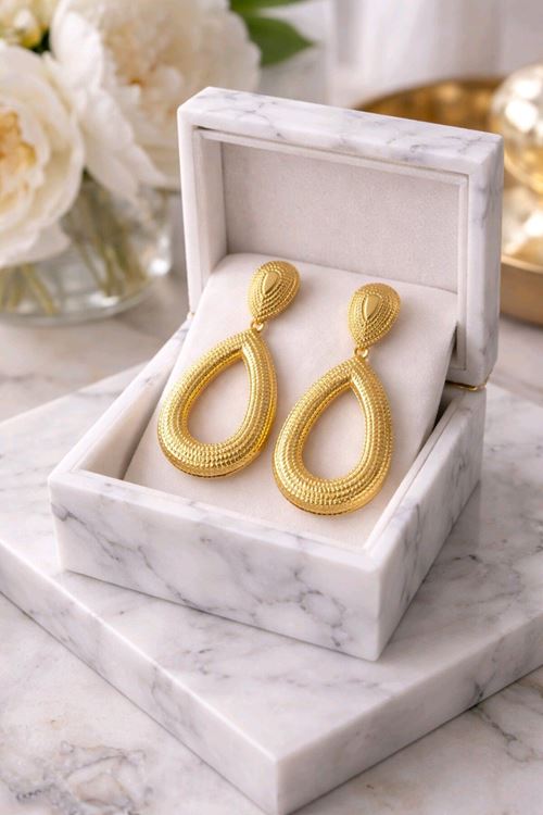 Gold Büyük Sallantılı Uzun Küpe, Çok Hafif