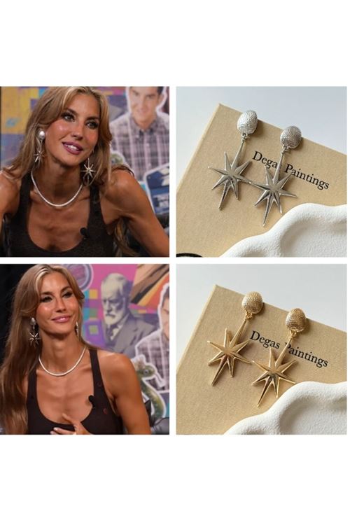 Gümüş Çağla Şikel Büyük Yıldız Küpe, Uzunluk:9cm