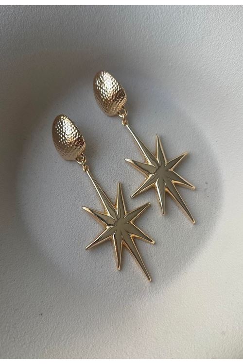 Gold Çağla Şikel Büyük Yıldız Küpe, Uzunluk:9cm