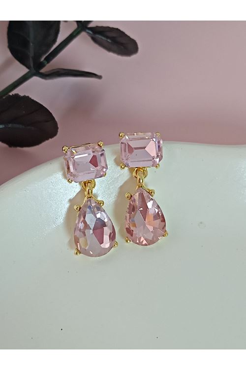 Pembe Taşlı Damla Şık Kadın Küpe