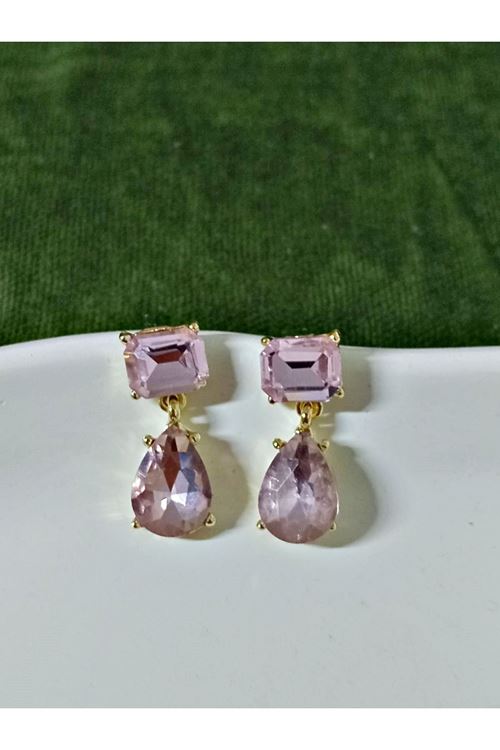 Pembe Taşlı Damla Şık Kadın Küpe