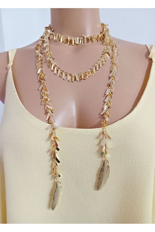 Gold Dolamalı Uzun Elegant Kolye