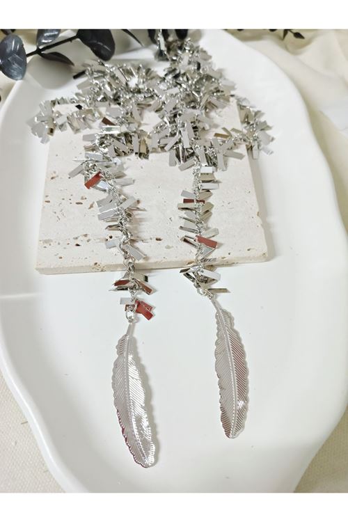 Gümüş Dolamalı Uzun Elegant Kolye