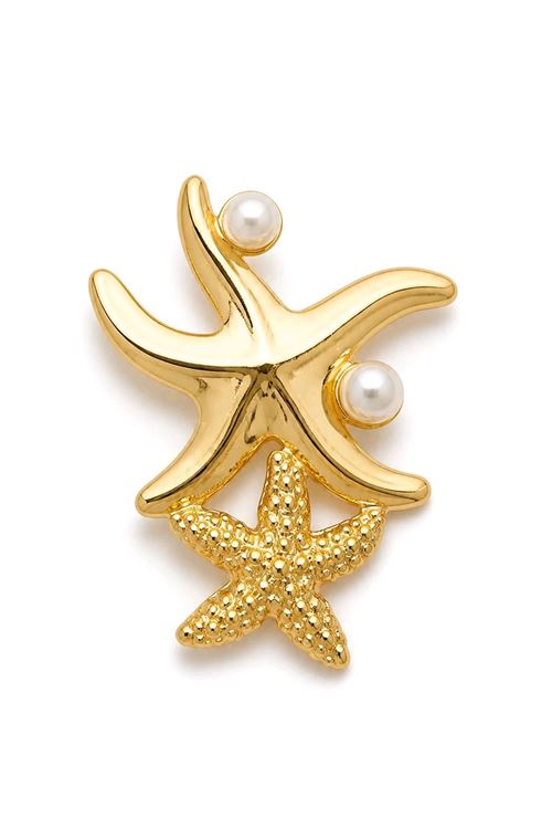 Gold İncili Deniz Yıldızı Broş, Uzunluk: 5cm, Genişlik: 3,5cm
