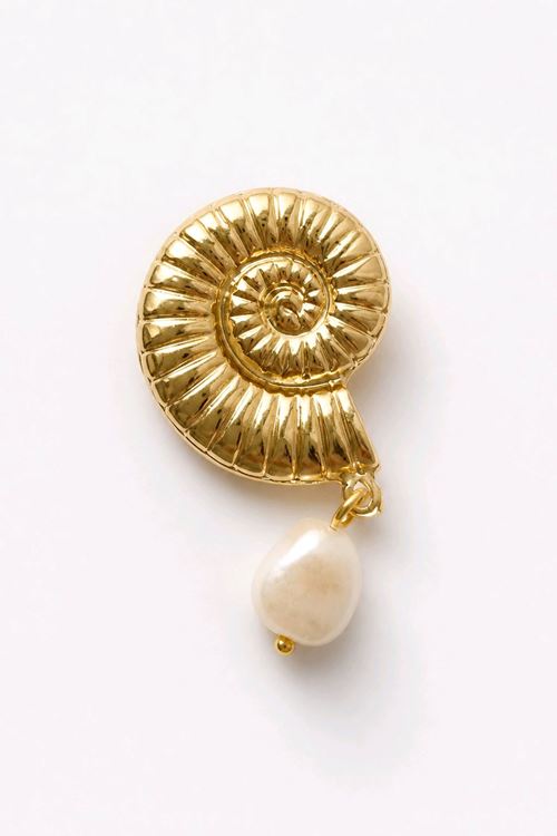 Gold İncili Deniz Kabuğu Broş, Uzunluk: 4,5cm, Genişlik: 2,5cm