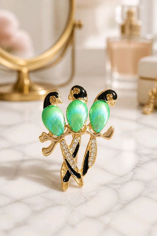 Gold Dalda Kuşlar Broş