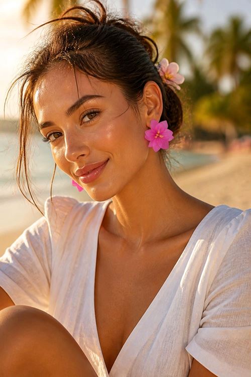 Marka Model, Koyu Pembe Çiçek Reçine Küpe
