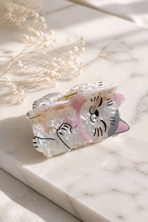 Gri Tonlu Sevimli Kedi Kemik Toka, 6,5cm