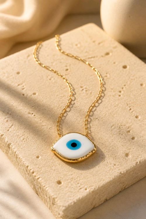Gold Murano Cam Göz Kararmaz Kolye, Uzunluk: 49+5cm 