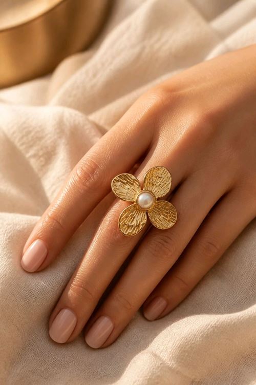 Çelik Gold Çiçek Yüzük, Ayarlanabilir