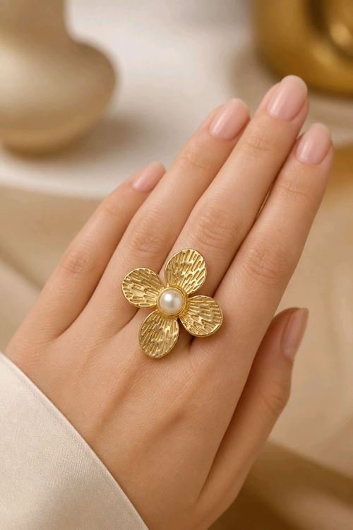 Çelik Gold Çiçek Yüzük, Ayarlanabilir