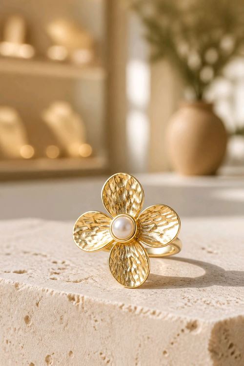 Çelik Gold Çiçek Yüzük, Ayarlanabilir