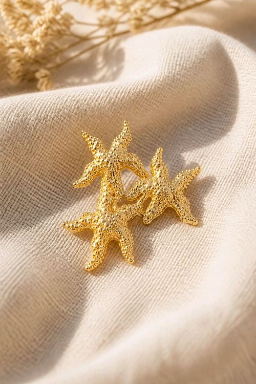 Gold Deniz Yıldızları  Broş, Uzunluk: 4cm, Genişlik: 3cm