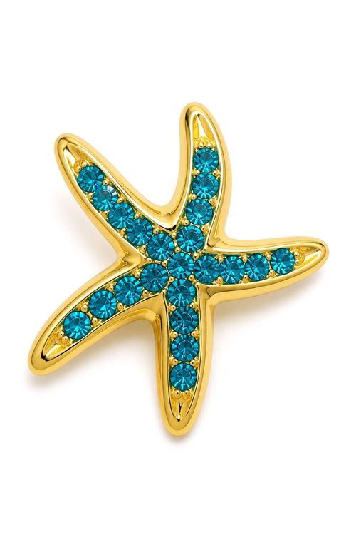 Gold Mavi Taşlı Deniz Yıldızı Broş, Uzunluk: 4,5cm, Genişlik: 4cm