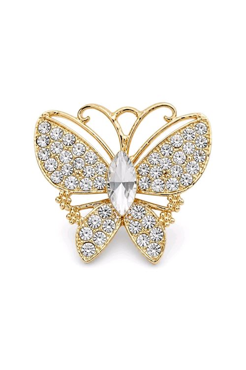 Gold Beyaz Taşlı Kelebek Broş, Uzunluk: 4cm, Genişlik: 4cm 