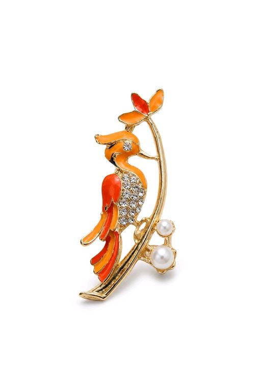 Gold Turuncu Sarı Ağaçkakan Broş, Uzunluk: 6cm, Genişlik: 2,5cm