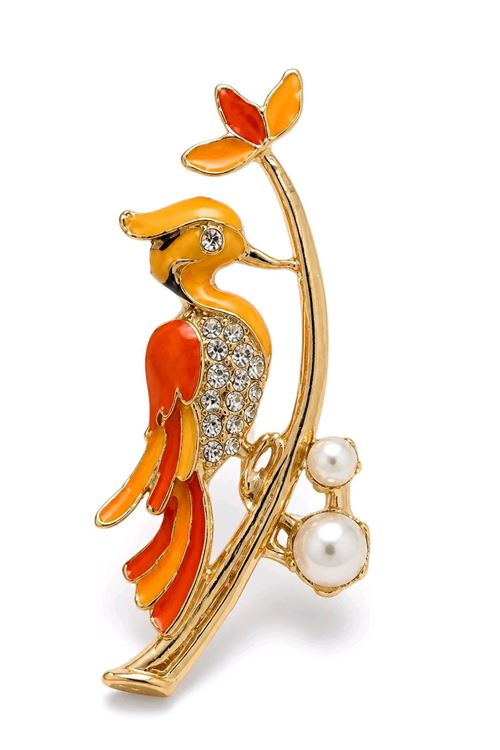 Gold Turuncu Sarı Ağaçkakan Broş, Uzunluk: 6cm, Genişlik: 2,5cm