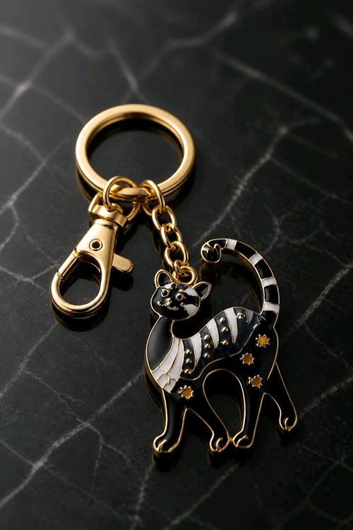 Grili Siyah Kedi Anahtarlık ve Çanta Aksesuarı, Uzunluk: 9cm   
