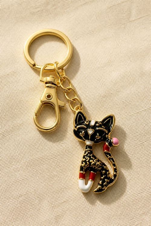 Siyah Kedi Anahtarlık ve Çanta Aksesuarı, Uzunluk: 9cm  