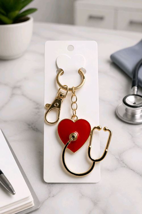 Doktor Steteskop Anahtarlık ve Çanta Aksesuarı, Uzunluk: 9cm