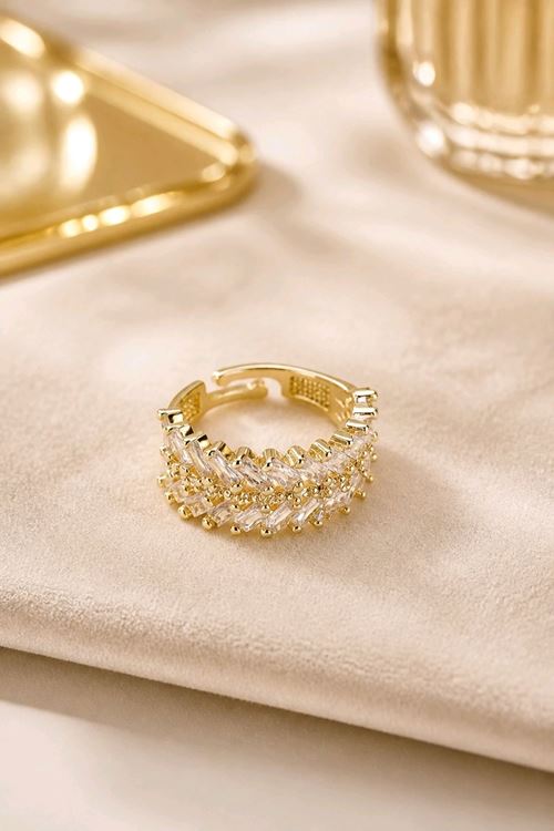 Gold Baget Taşlı Yüzük, Ayarlanabilir 